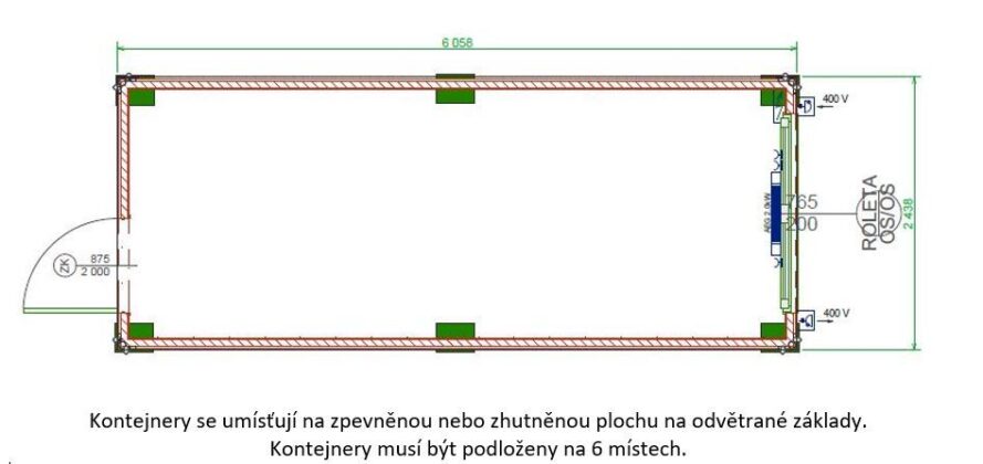 náčrt dispozície obytného kontajnera